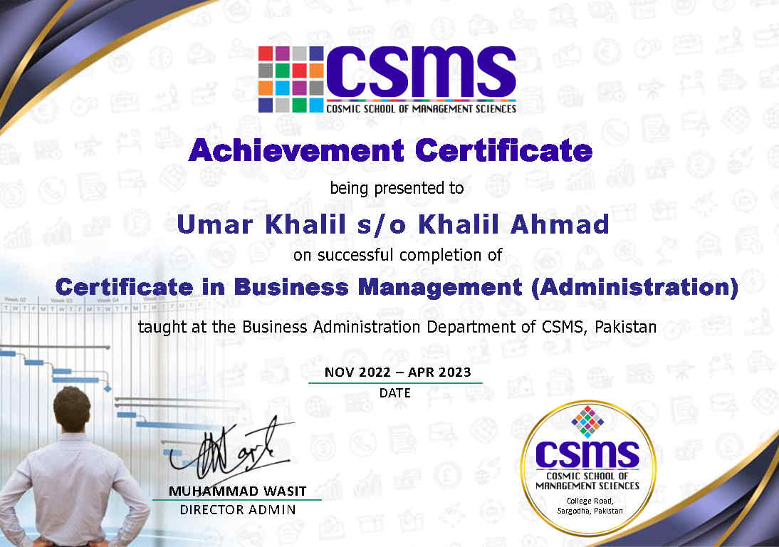 Certificate in Business Management _ CSMS _ Umar Khalil_Page1