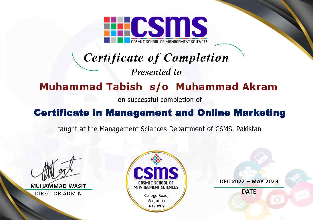 Certificate in Management and Online Marketing _ CSMS_ Muhammad Tabish_Page1