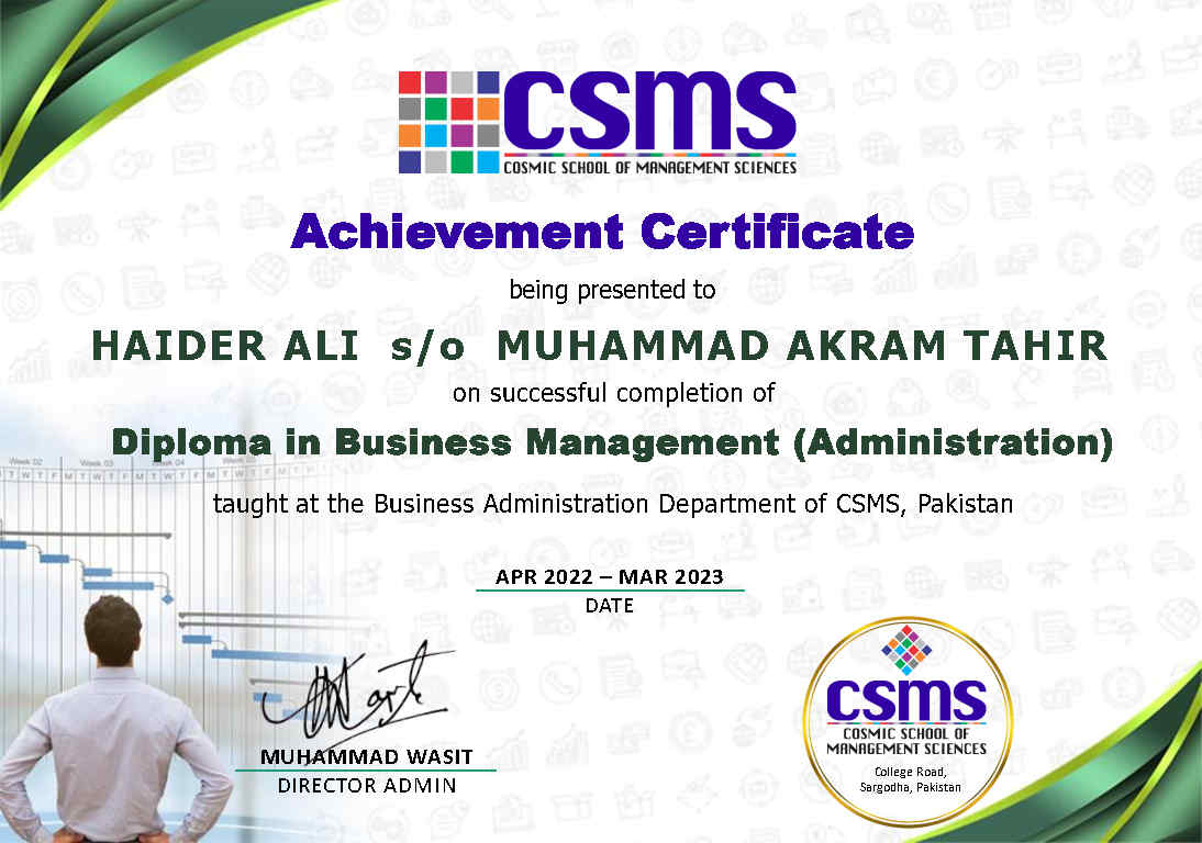 Diploma in Business Management _ CSMS _ Haider Ali_Page1