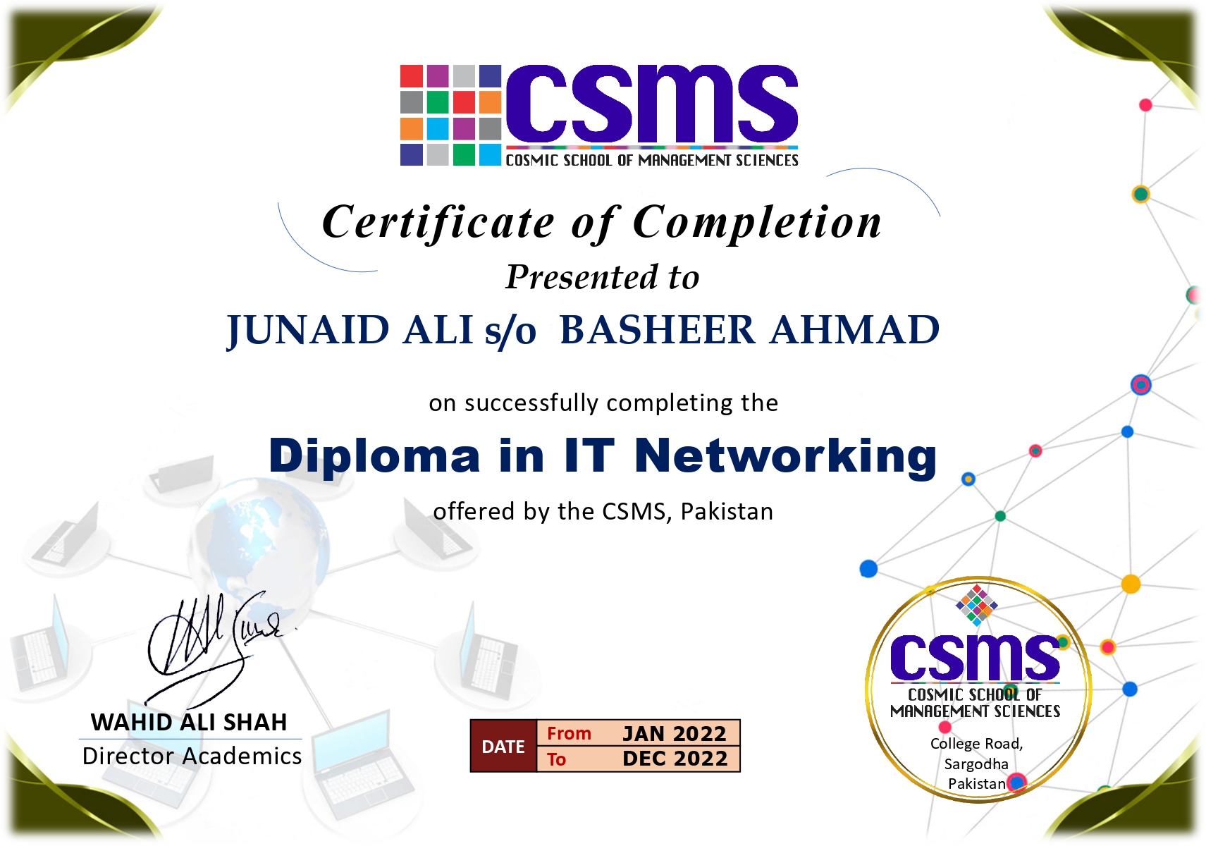 Diploma in IT Networking_CSMS_Junaid Ali_1