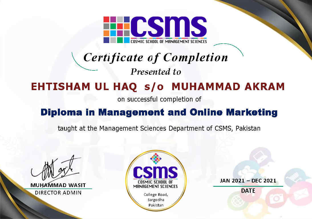 Diploma in Management and Online Marketing _ CSMS _ Ehtisham Ul Haq_Page1